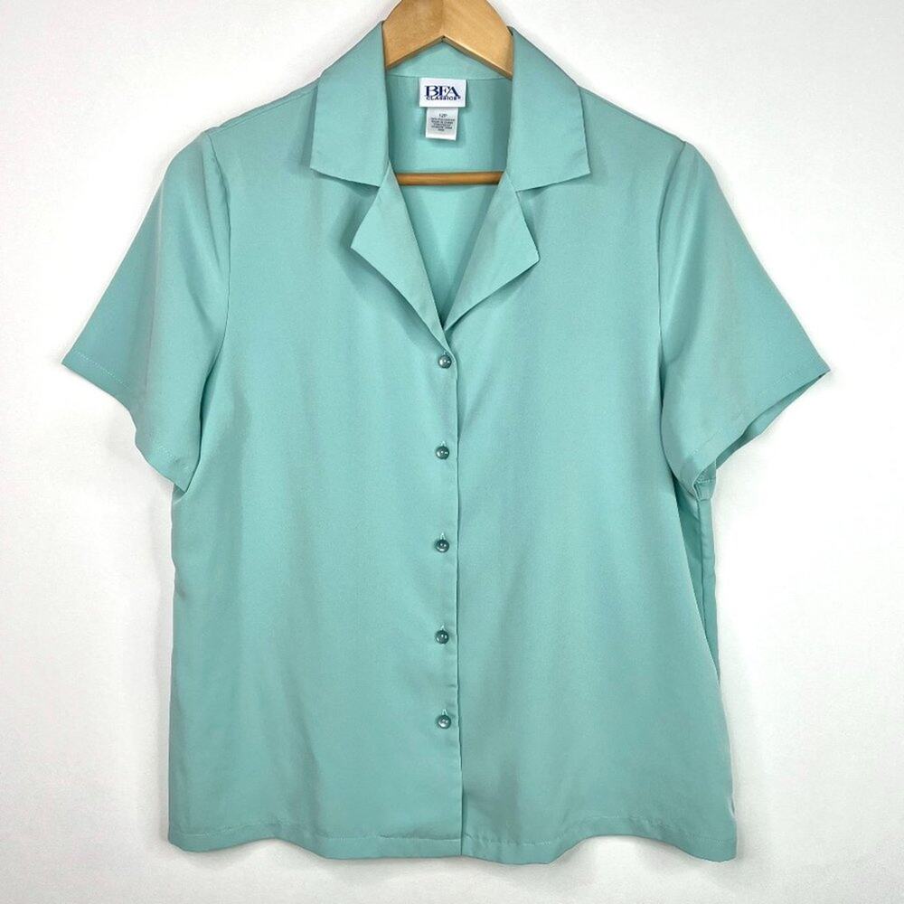 Vintage BFA Classics Turquoise Button Front Blouse 12P